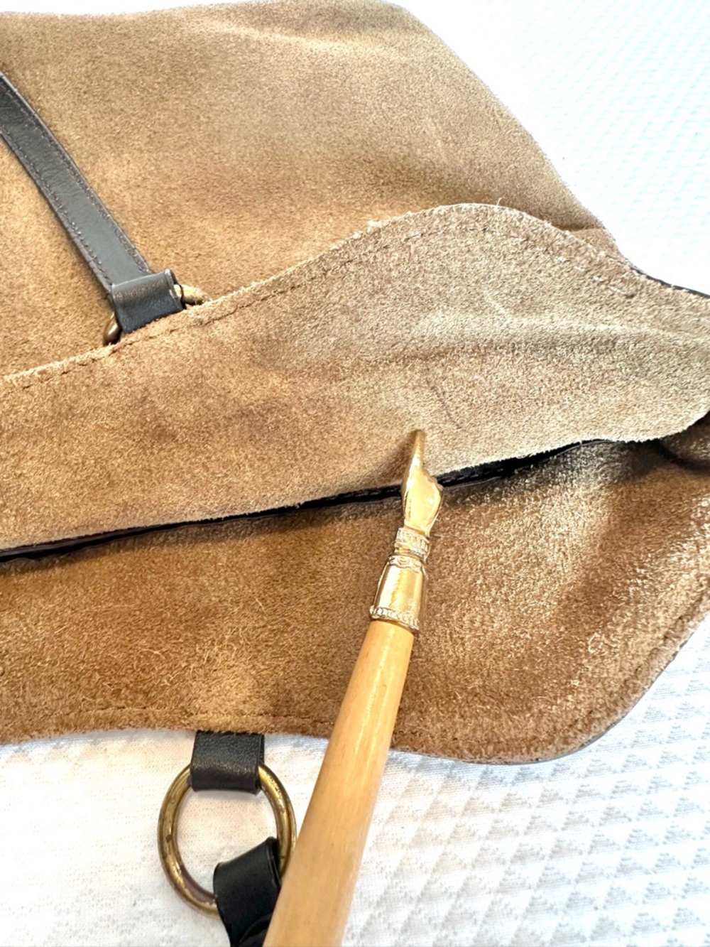 Vintage Y2K Boho Brown Suede Shoulder Bag Leather Flower accents Art to Wear Med - Picture 10 of 12
